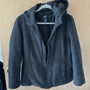 Women’s Gap Recycled Wool Blend Hooded Coat. Size Medium
